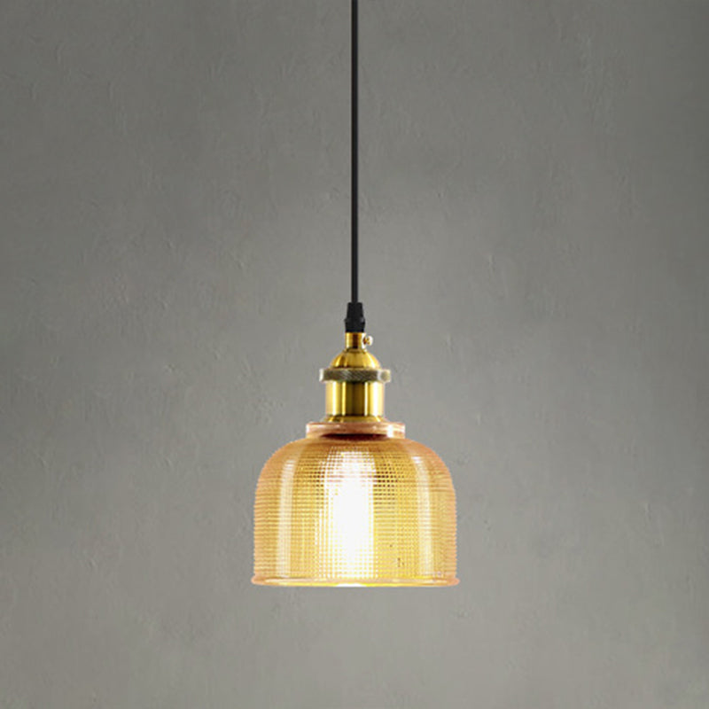 Lattice Glass Bowl Suspension Pendant Loft Style Single-Bulb Bar Ceiling Light in Brass