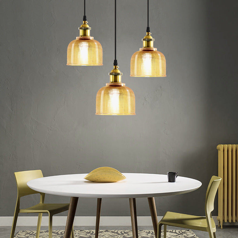 Lattice Glass Bowl Suspension Pendant Loft Style Single-Bulb Bar Ceiling Light in Brass