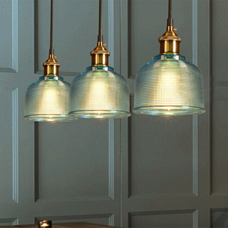 Lattice Glass Bowl Suspension Pendant Loft Style Single-Bulb Bar Ceiling Light in Brass