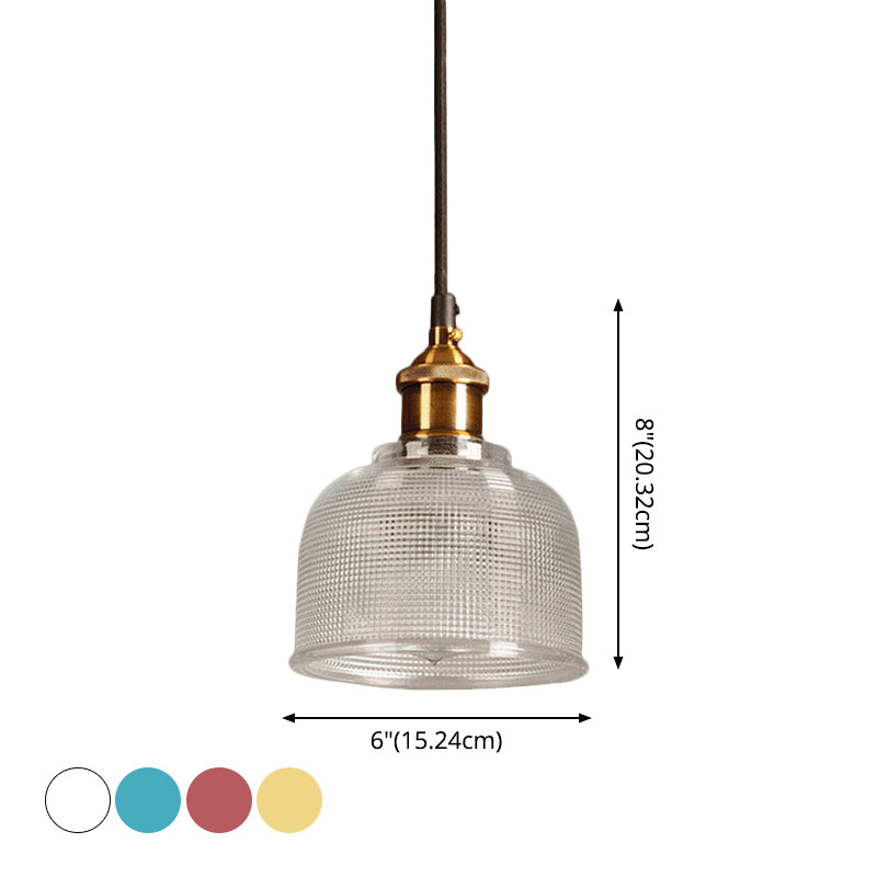 Lattice Glass Bowl Suspension Pendant Loft Style Single-Bulb Bar Ceiling Light in Brass