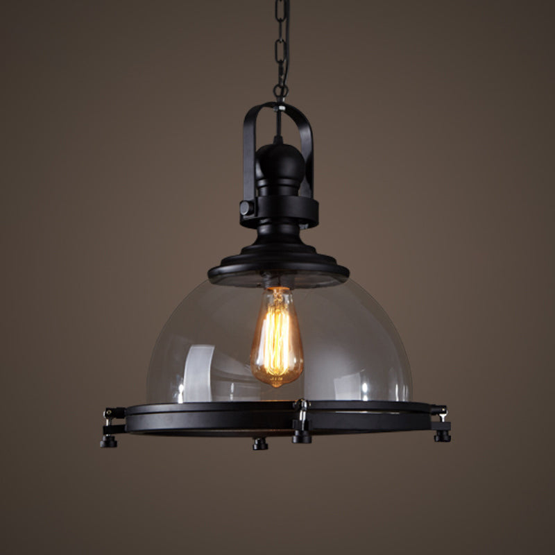 Glasscheibe-Form-Federlampe Industrie 1-Licht Bistro Bar Anhänger Beleuchtung in Schwarz