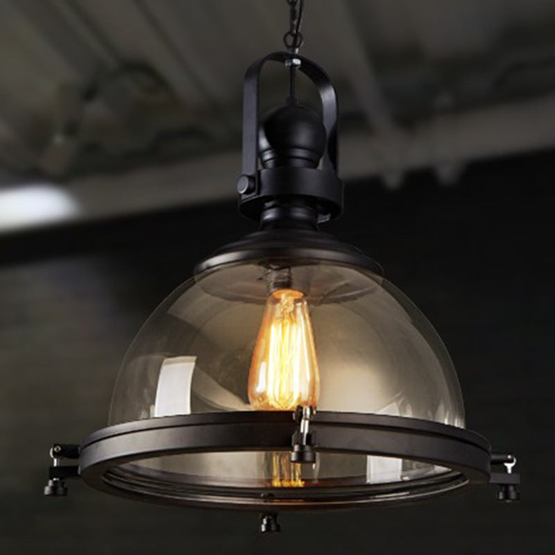 Glasscheibe-Form-Federlampe Industrie 1-Licht Bistro Bar Anhänger Beleuchtung in Schwarz