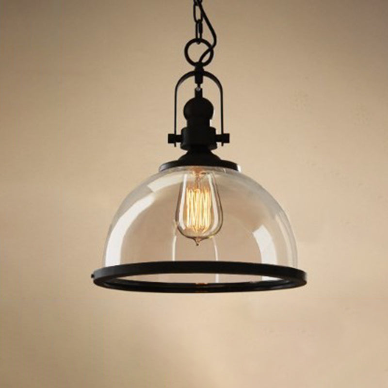 Glasscheibe-Form-Federlampe Industrie 1-Licht Bistro Bar Anhänger Beleuchtung in Schwarz