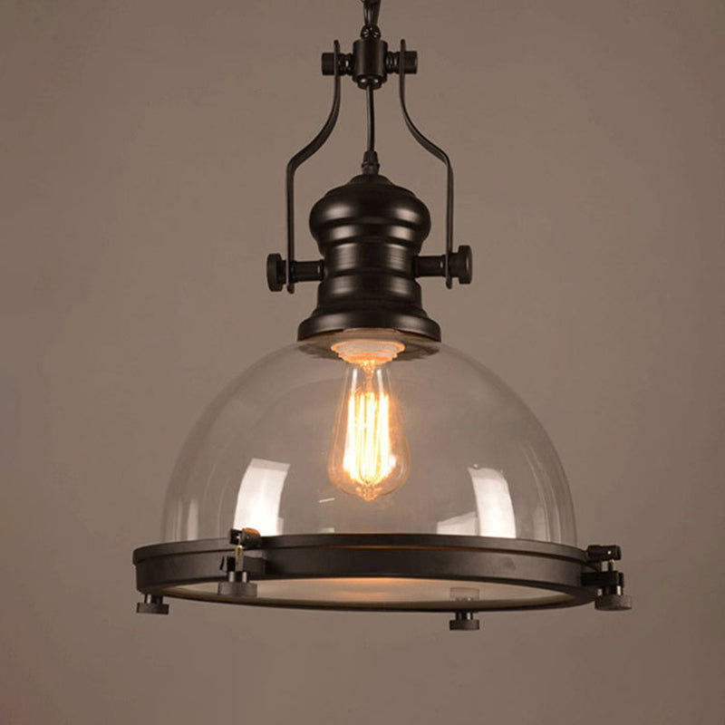 Glasscheibe-Form-Federlampe Industrie 1-Licht Bistro Bar Anhänger Beleuchtung in Schwarz
