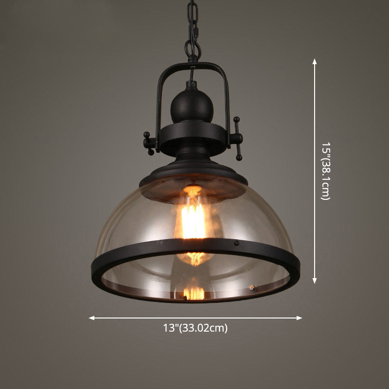 Glasscheibe-Form-Federlampe Industrie 1-Licht Bistro Bar Anhänger Beleuchtung in Schwarz