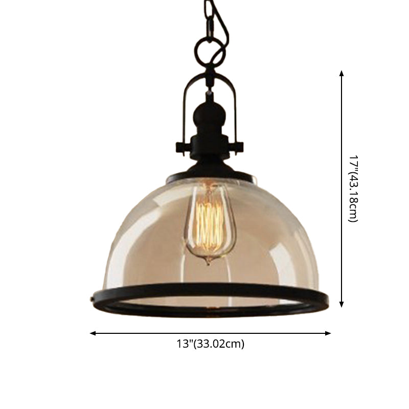 Glasscheibe-Form-Federlampe Industrie 1-Licht Bistro Bar Anhänger Beleuchtung in Schwarz