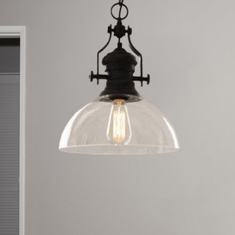 Glasscheibe-Form-Federlampe Industrie 1-Licht Bistro Bar Anhänger Beleuchtung in Schwarz