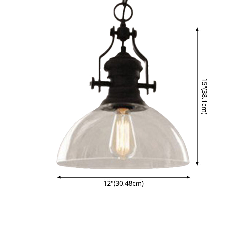 Glasscheibe-Form-Federlampe Industrie 1-Licht Bistro Bar Anhänger Beleuchtung in Schwarz