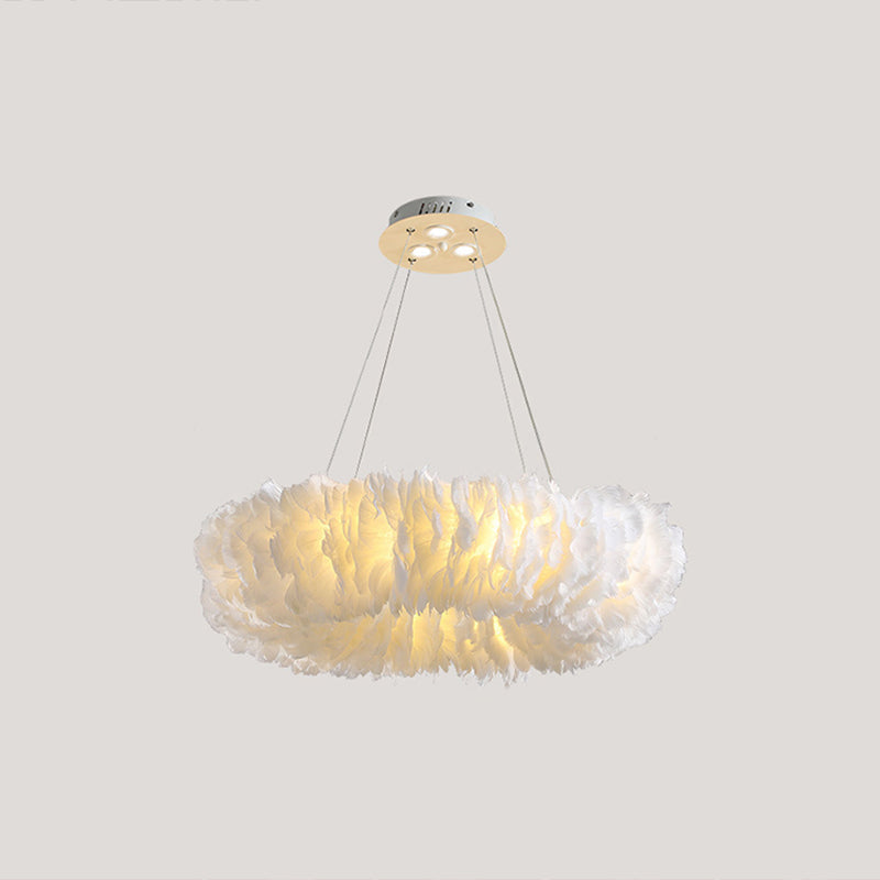 White Doughnut Chandelier Lamp Minimalist Feather Loop Pendant Lighting Fixture