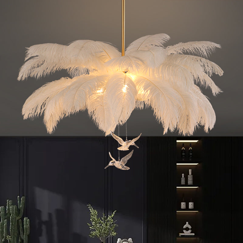 Nieuwheid Palm Tree Hangende Licht Licht Nordic Style Feather Living Room Kroonluchter in het wit