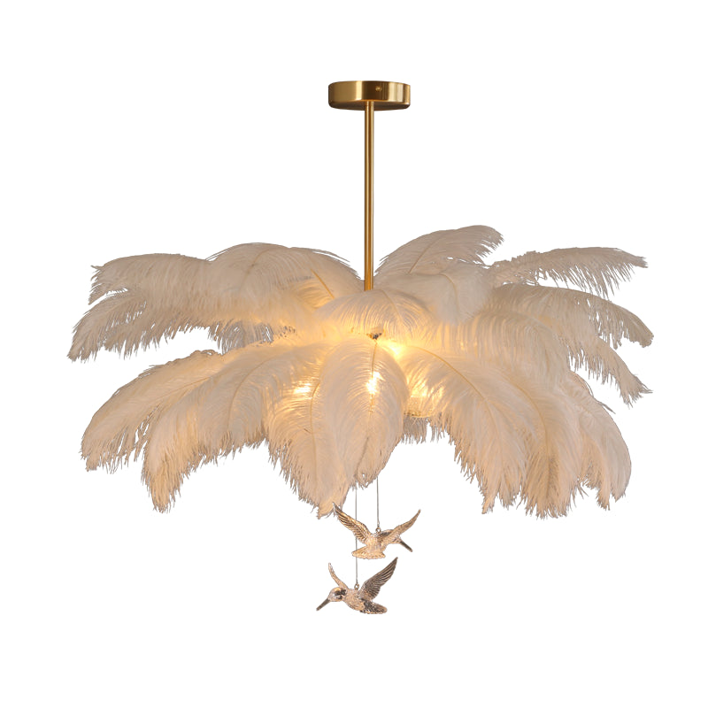Nieuwheid Palm Tree Hangende Licht Licht Nordic Style Feather Living Room Kroonluchter in het wit