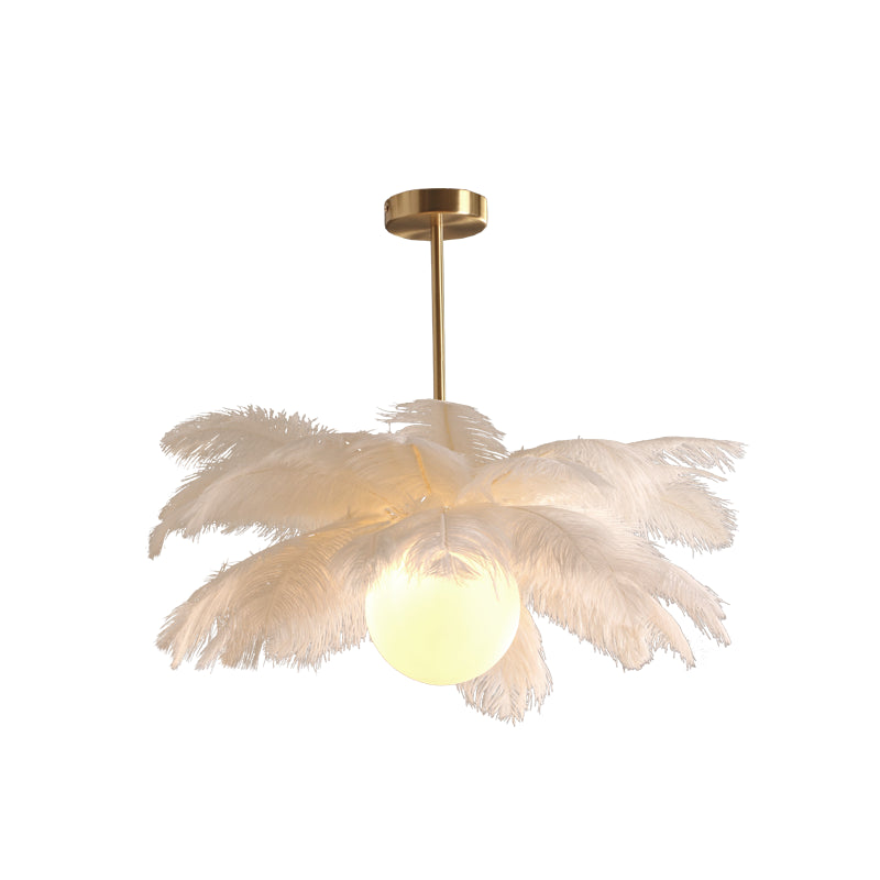 Nieuwheid Palm Tree Hangende Licht Licht Nordic Style Feather Living Room Kroonluchter in het wit