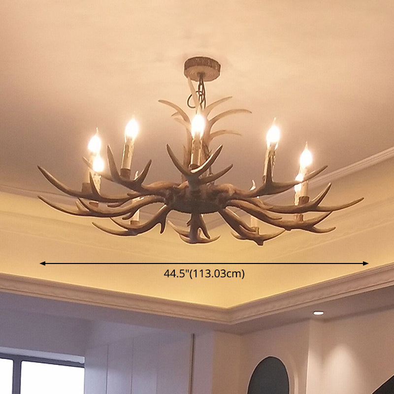 Faux lustre en lustre en bois d'éclairage de plafond en résine brun rustique avec conception de bougies