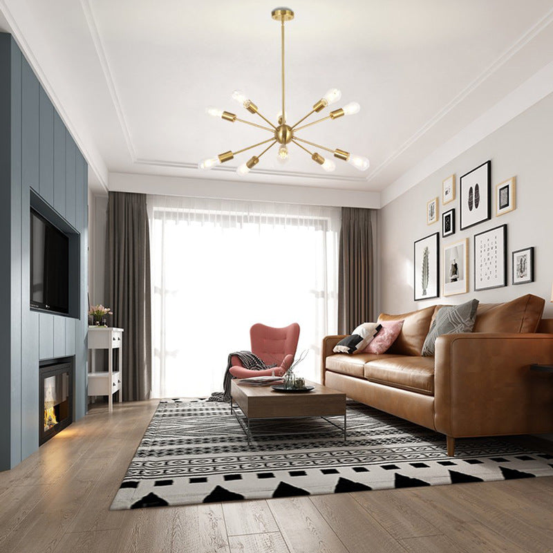 Lámpara metálica de araña de bombilla industrial desnuda con diseño de ráfaga de sol