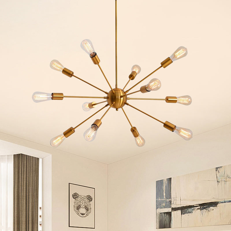Lámpara metálica de araña de bombilla industrial desnuda con diseño de ráfaga de sol
