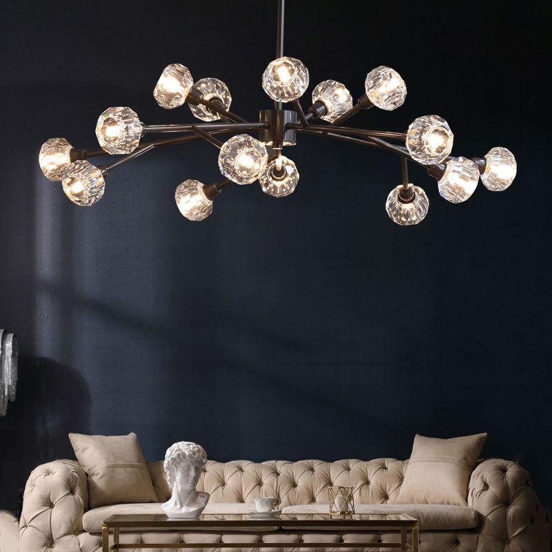 Mini Globe Crystal Chandelier Modern Style Black Finish Pendant Light for Living Room