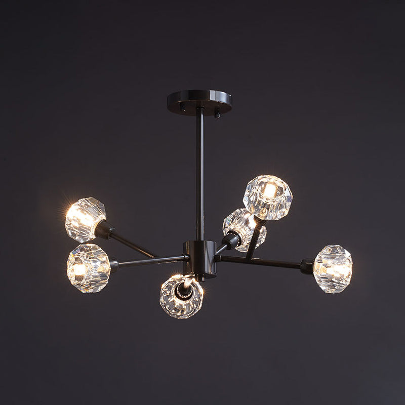 Mini Globe Crystal Chandelier Modern Style Black Finish Pendant Light for Living Room