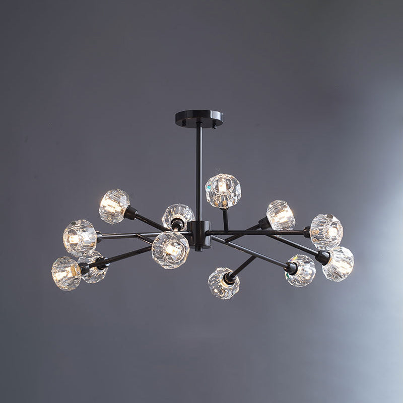 Mini Globe Crystal Chandelier Modern Style Black Finish Pendant Light for Living Room