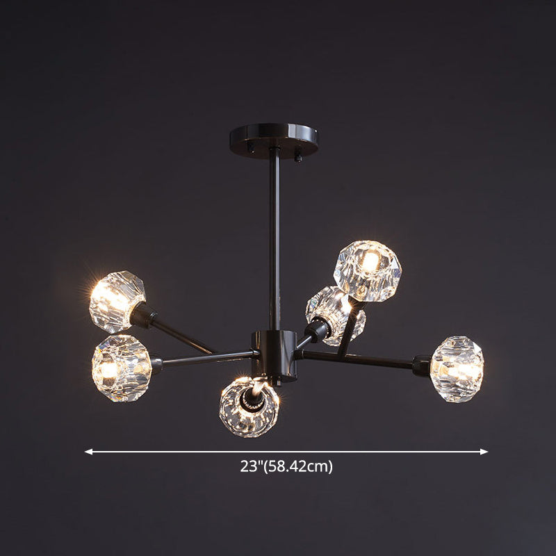 Mini Globe Crystal Chandelier Modern Style Black Finish Pendant Light for Living Room
