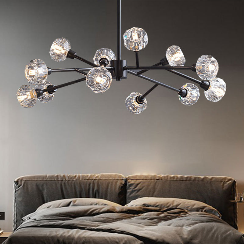 Mini Globe Crystal Chandelier Modern Style Black Finish Pendant Light for Living Room
