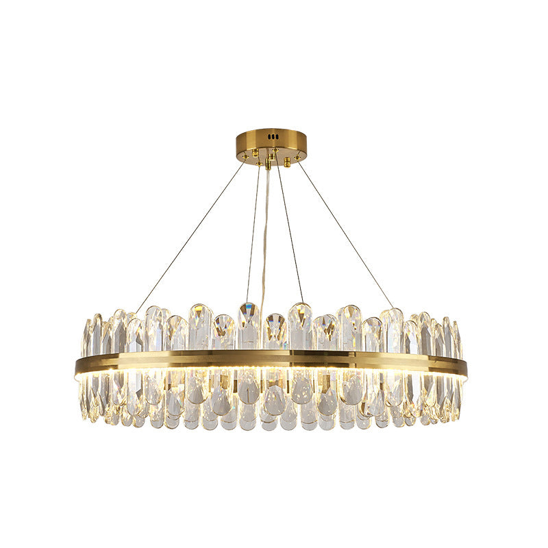 Circle Dining Room Pendant Lighting Crystal LED Minimalistic Chandelier in Brass