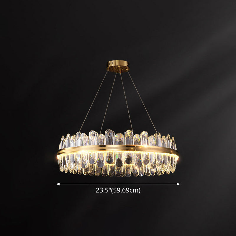 Circle Dining Room Pendant Lighting Crystal LED Minimalistic Chandelier in Brass
