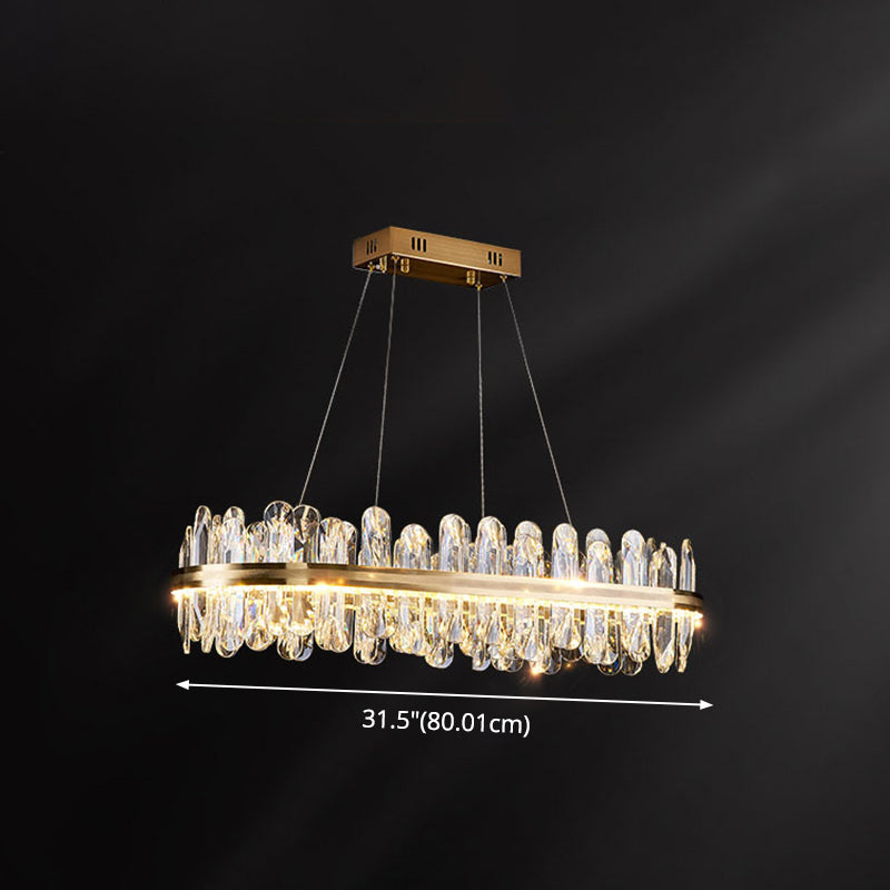Circle Dining Room Pendant Lighting Crystal LED Minimalistic Chandelier in Brass