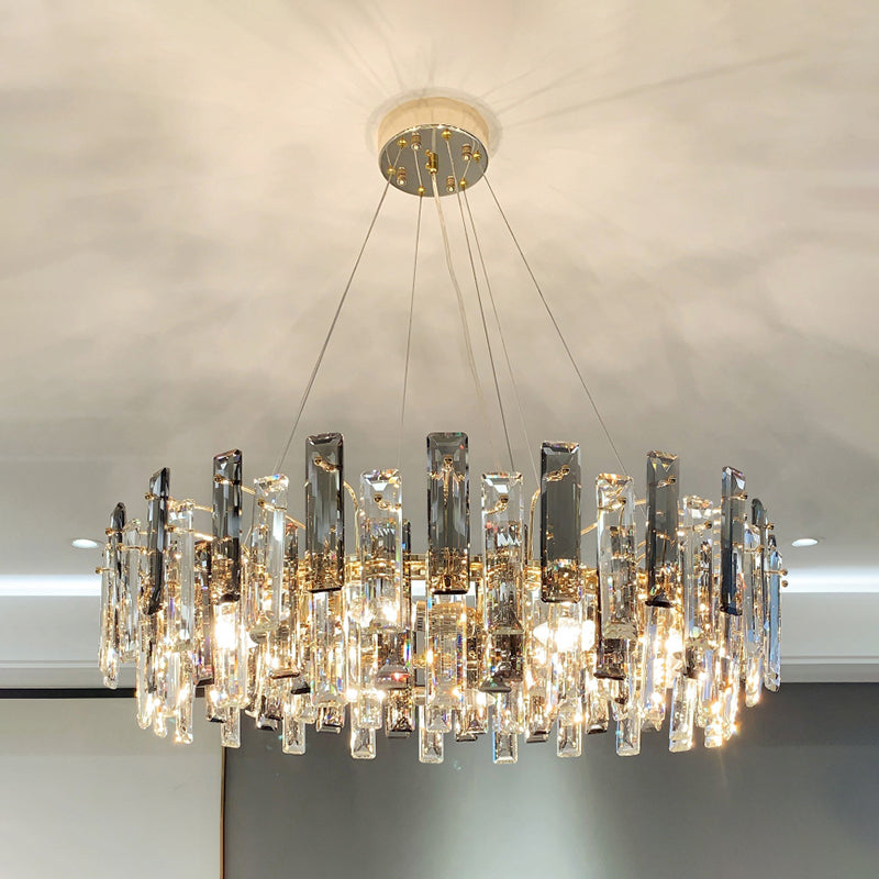 Drum Pendant Ceiling Light Modernist Smoke Grey Crystal Living Room Chandelier Lamp
