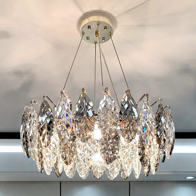 Drum Pendant Ceiling Light Modernist Smoke Grey Crystal Living Room Chandelier Lamp