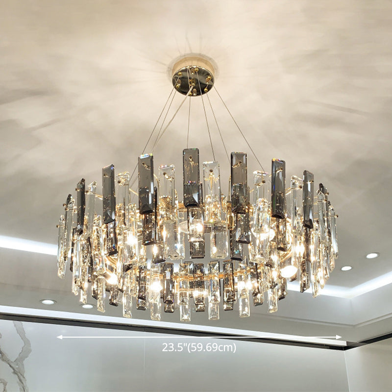 Drum Pendant Ceiling Light Modernist Smoke Grey Crystal Living Room Chandelier Lamp
