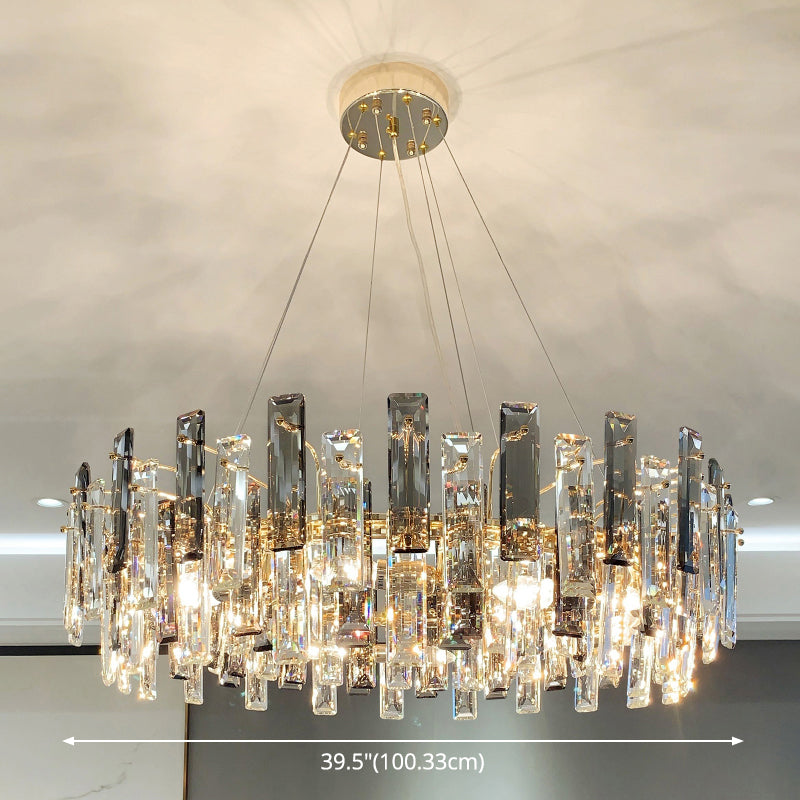 Drum Pendant Ceiling Light Modernist Smoke Grey Crystal Living Room Chandelier Lamp