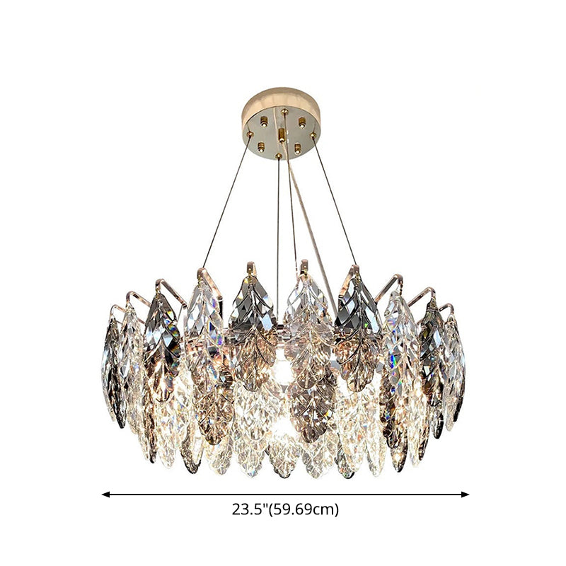 Drum Pendant Ceiling Light Modernist Smoke Grey Crystal Living Room Chandelier Lamp
