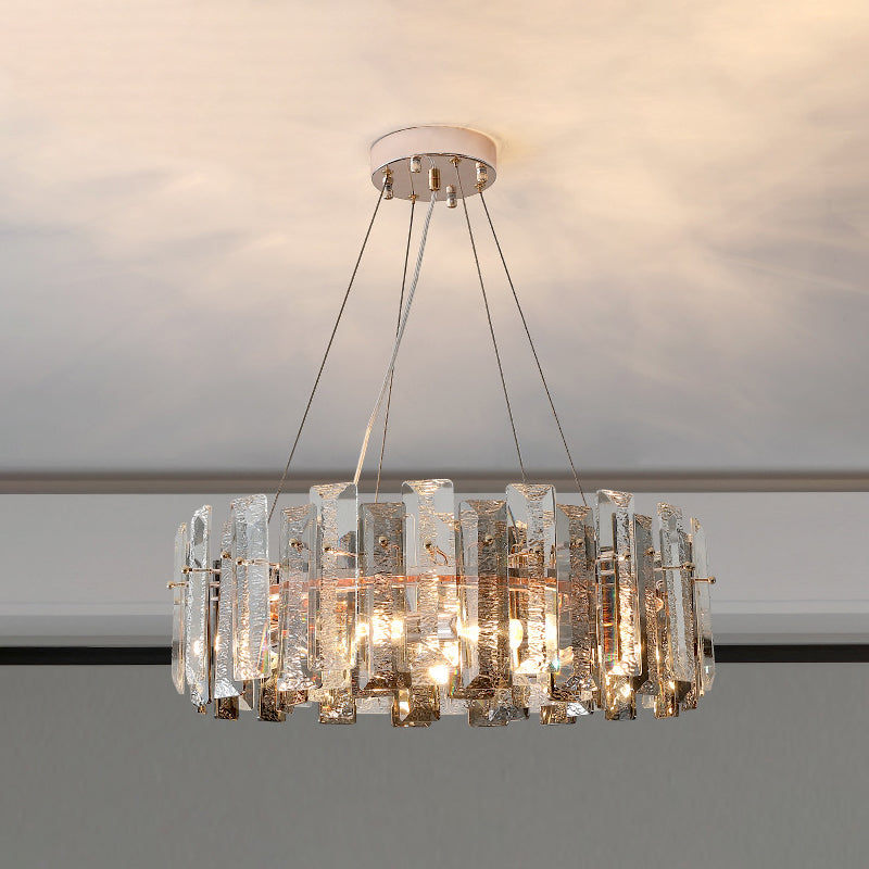 Drum Pendant Ceiling Light Modernist Smoke Grey Crystal Living Room Chandelier Lamp
