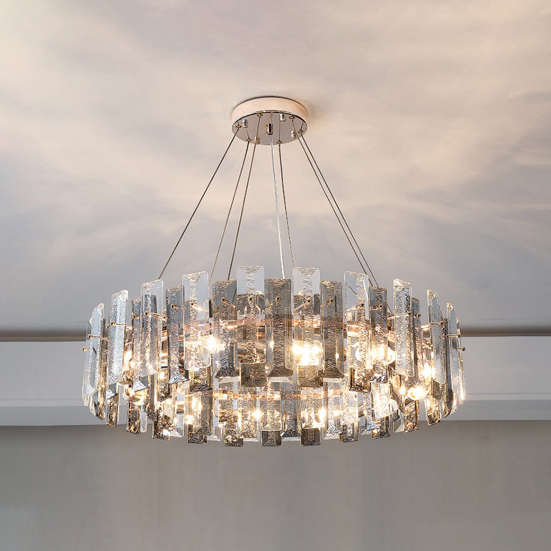 Drum Pendant Ceiling Light Modernist Smoke Grey Crystal Living Room Chandelier Lamp