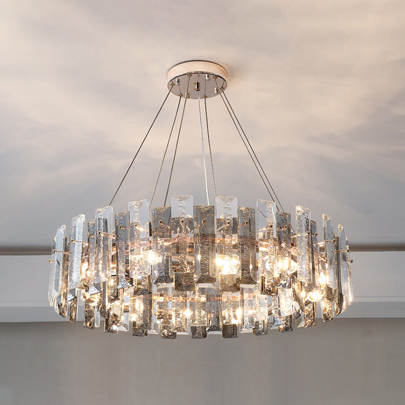 Drum Pendant Ceiling Light Modernist Smoke Grey Crystal Living Room Chandelier Lamp