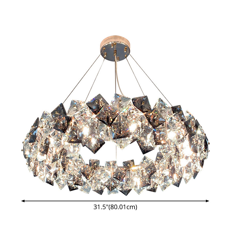Drum Pendant Ceiling Light Modernist Smoke Grey Crystal Living Room Chandelier Lamp