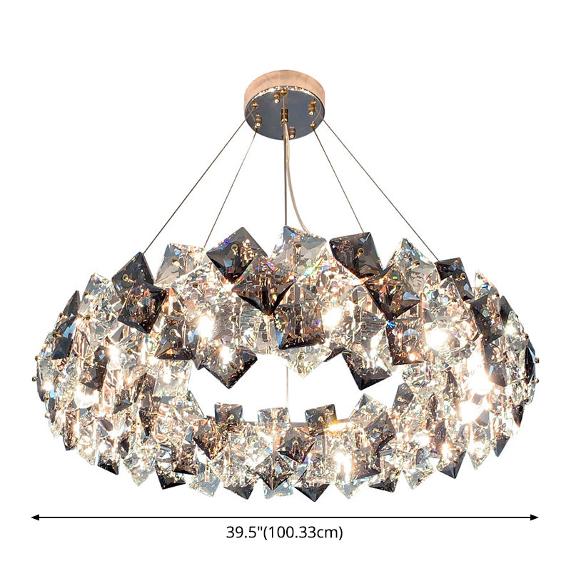 Drum Pendant Ceiling Light Modernist Smoke Grey Crystal Living Room Chandelier Lamp