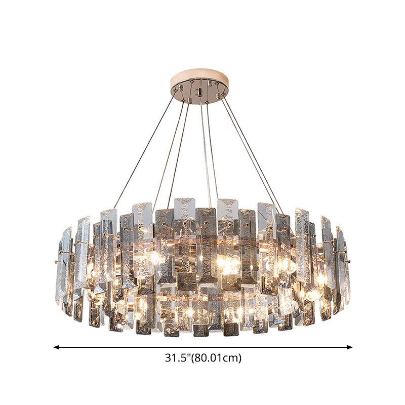 Drum Pendant Ceiling Light Modernist Smoke Grey Crystal Living Room Chandelier Lamp