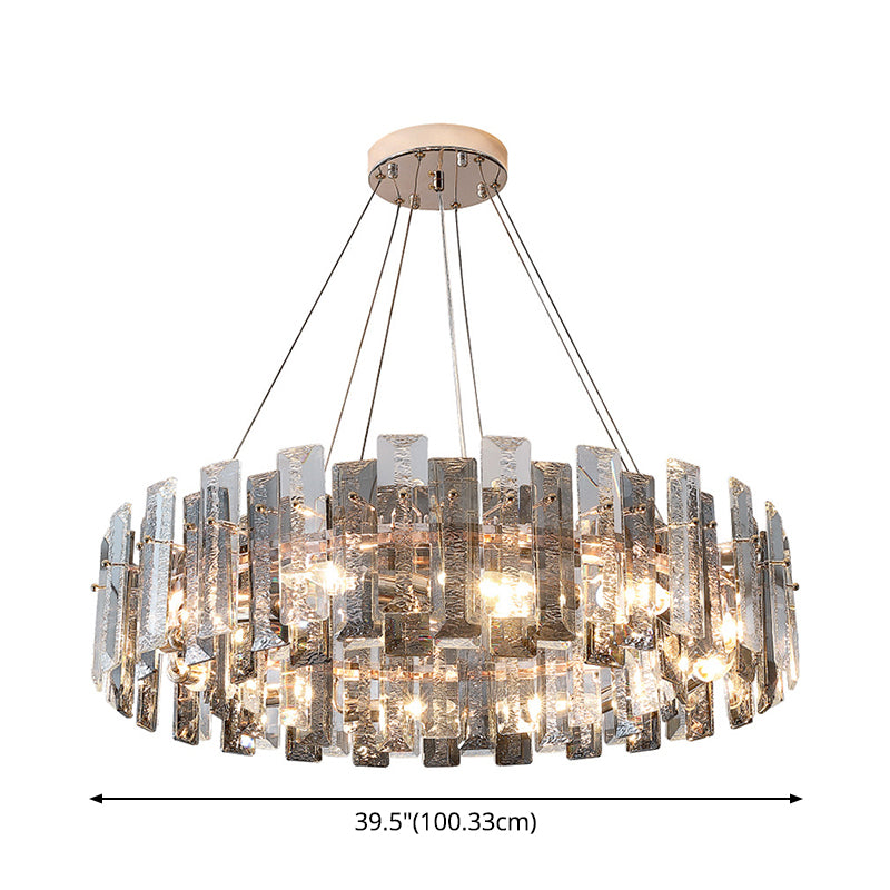 Drum Pendant Ceiling Light Modernist Smoke Grey Crystal Living Room Chandelier Lamp