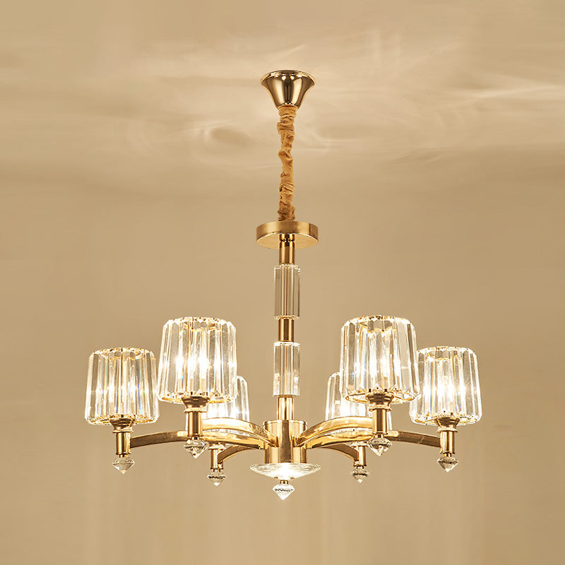 Cylindrical Chandelier Light Minimalist Optic Crystal Prism Gold Pendant for Living Room