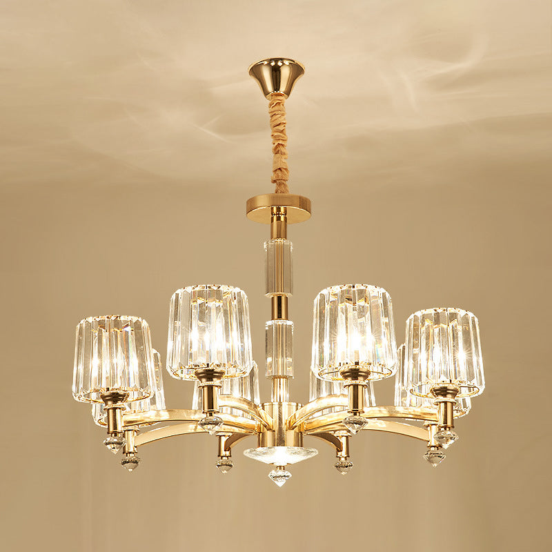 Cylindrical Chandelier Light Minimalist Optic Crystal Prism Gold Pendant for Living Room