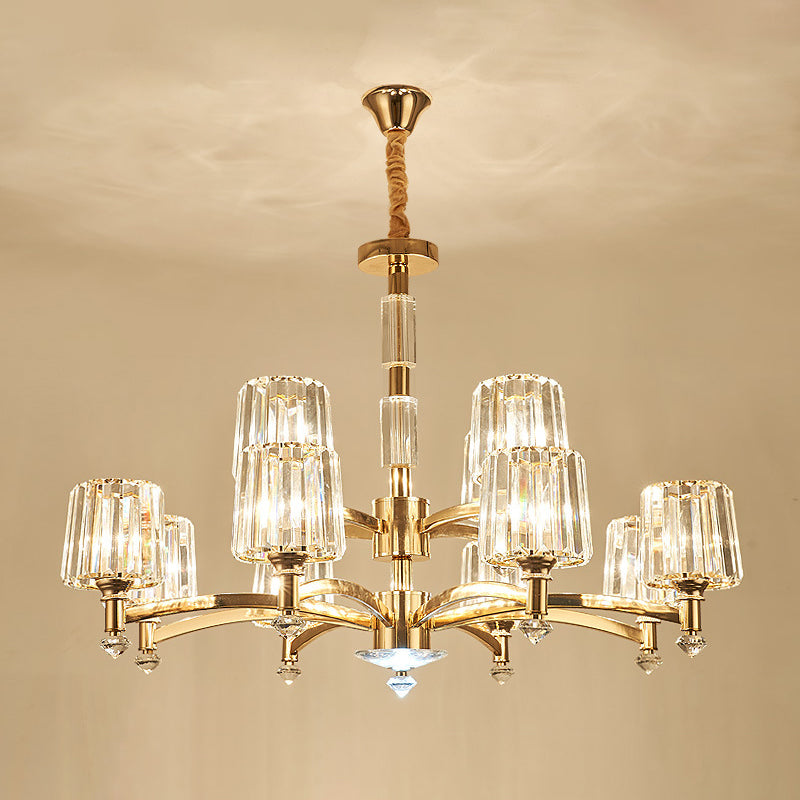Cylindrical Chandelier Light Minimalist Optic Crystal Prism Gold Pendant for Living Room