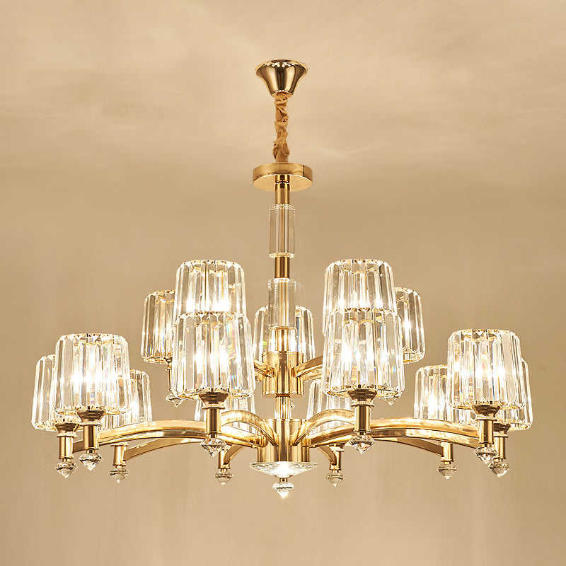 Cylindrical Chandelier Light Minimalist Optic Crystal Prism Gold Pendant for Living Room