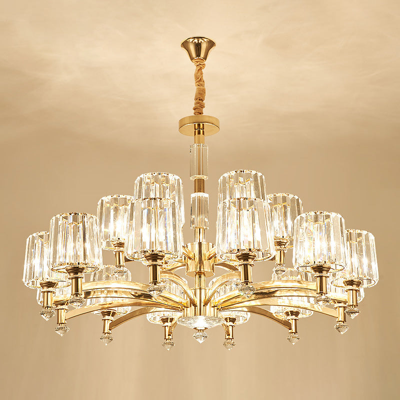Cylindrical Chandelier Light Minimalist Optic Crystal Prism Gold Pendant for Living Room