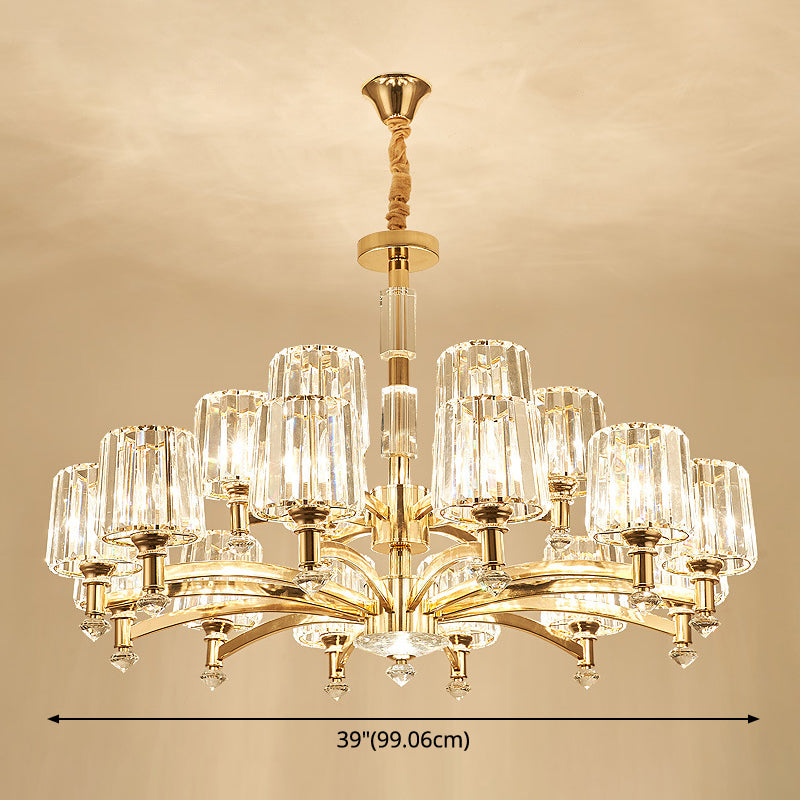 Cylindrical Chandelier Light Minimalist Optic Crystal Prism Gold Pendant for Living Room