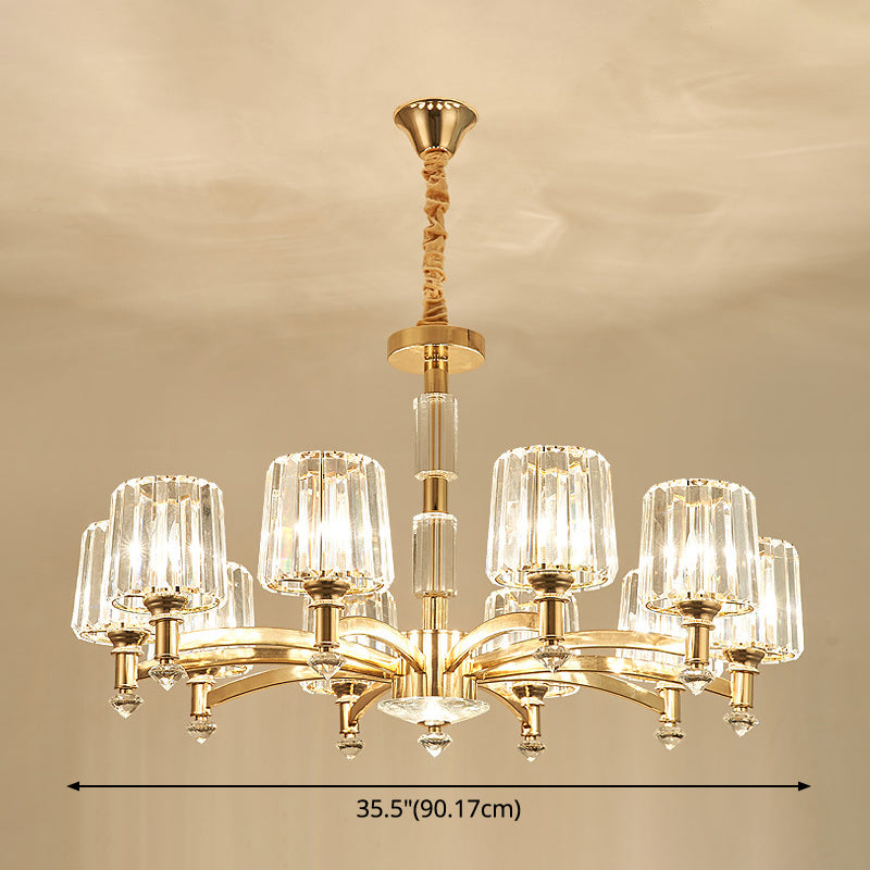 Cylindrical Chandelier Light Minimalist Optic Crystal Prism Gold Pendant for Living Room