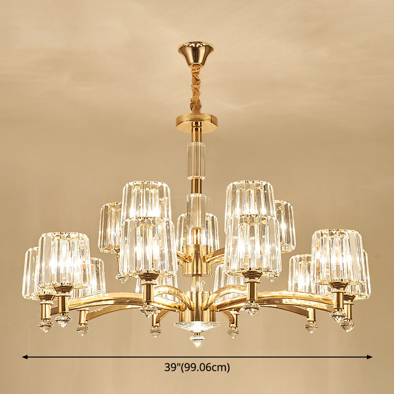Cylindrical Chandelier Light Minimalist Optic Crystal Prism Gold Pendant for Living Room