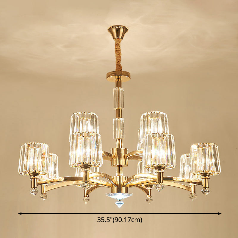 Cylindrical Chandelier Light Minimalist Optic Crystal Prism Gold Pendant for Living Room