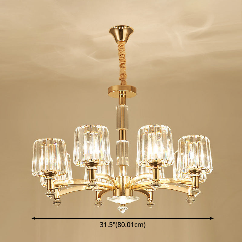 Cylindrical Chandelier Light Minimalist Optic Crystal Prism Gold Pendant for Living Room