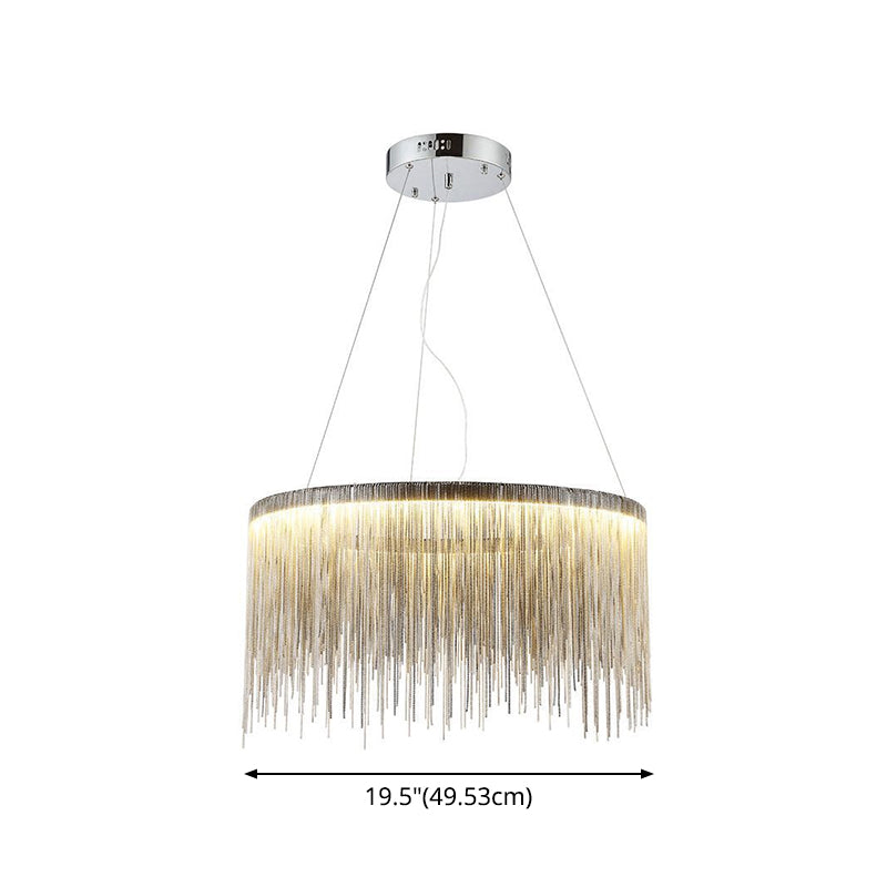 Silver Tassel Chain Pendant Lamp Modernist Metal Ceiling Chandelier in Round Shape